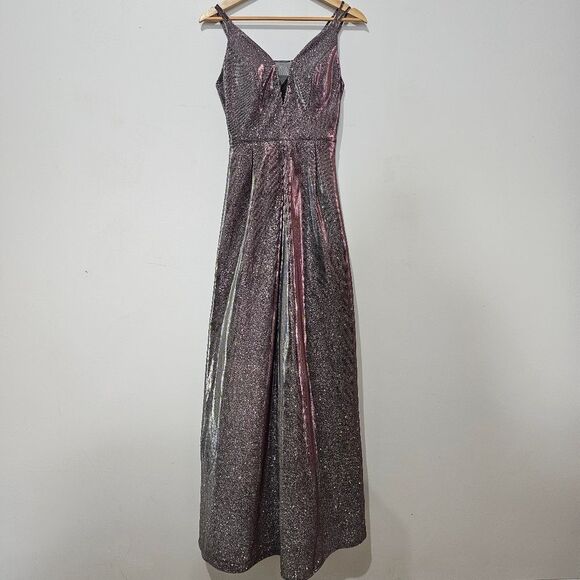 Crystal Doll - Dress Glitter Formal Prom Layered Maxi - Size 5 -Pink Multichrome - Picture 2 of 10